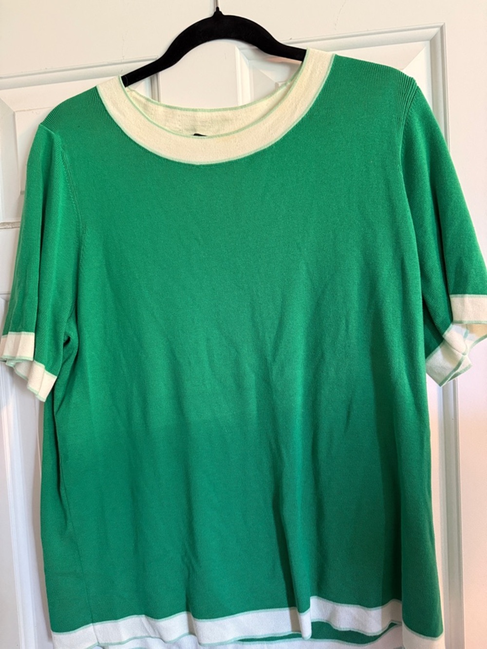 Talbots Plus Green & White Stripe Knit Top